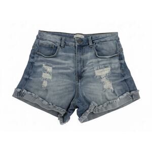 Ariya Jeans Denim Jean Shorts High Rise Sz 11 Blue Wash Stretch Distressed Fray